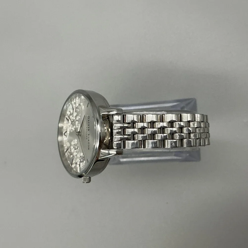 Olivia Burton Womens Watch 34mm Silver Floral Tone Bracelet New Batt 6.75